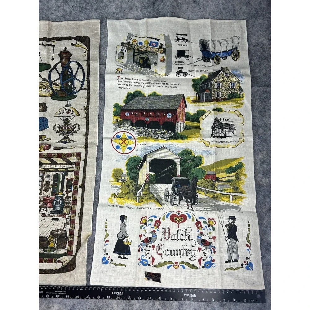 3 Vintage Kay Dee Linen Hand Towels Pennsylvania Dutch Amish‎ Barn General Store